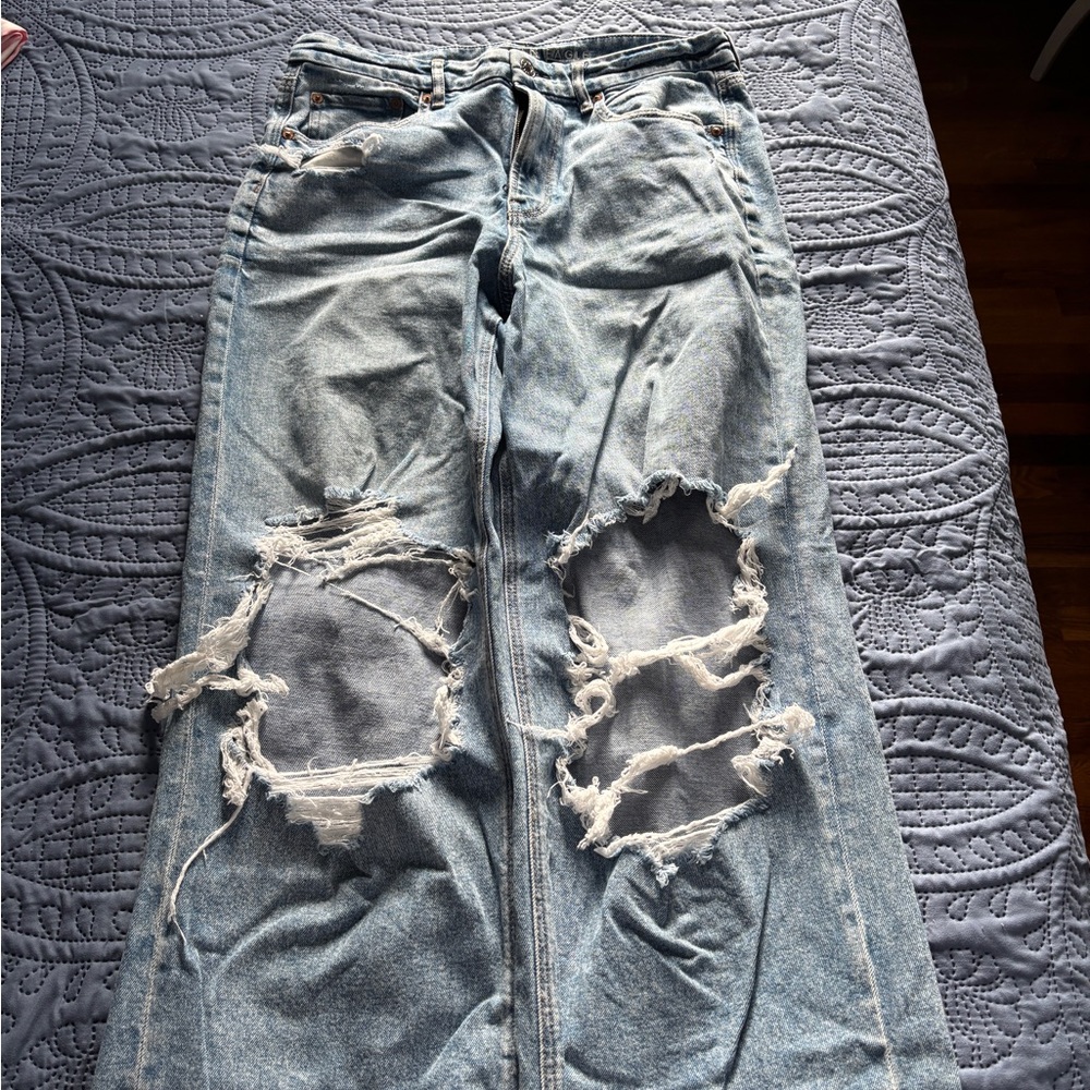 American Eagle Outfitters Ripped Light Blue Women's Flare Jeans